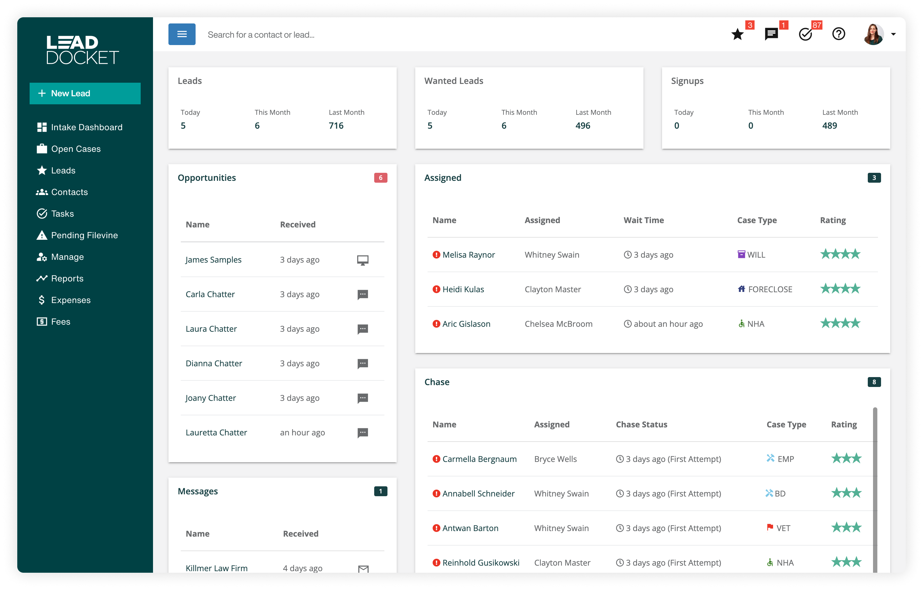screenshot of Lead Docket